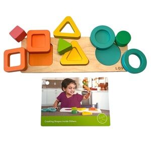 Lovevery Geo Shapes 3D Wooden Puzzle & Info Play Card Toddler Montessori 19M+